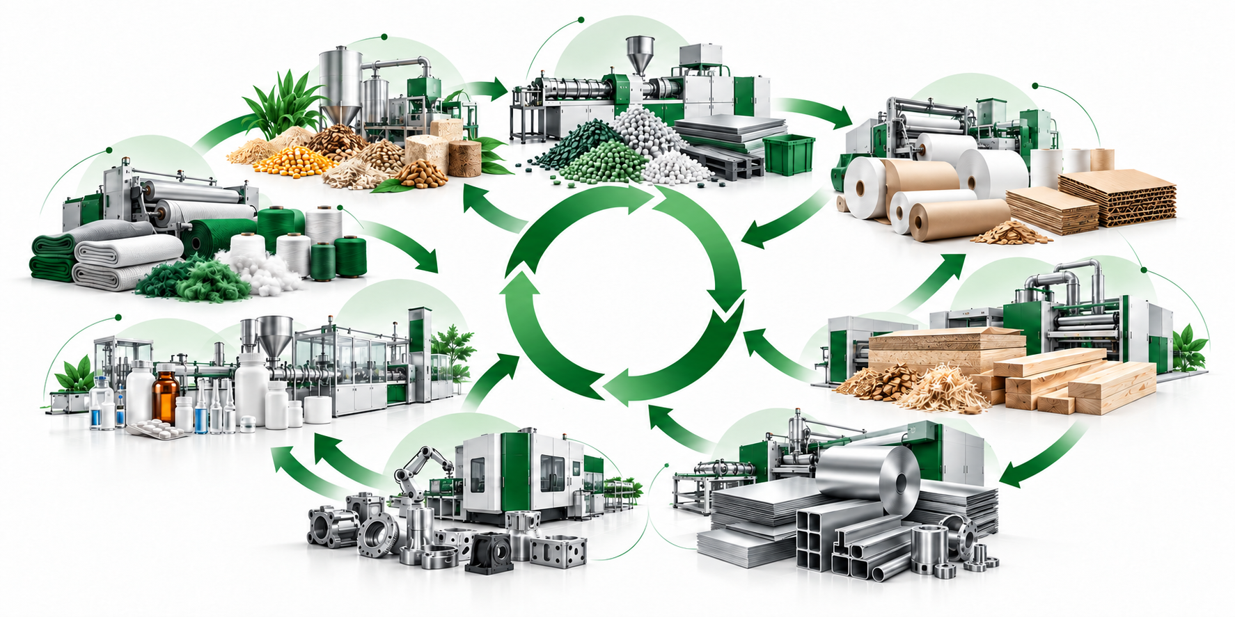 Recovery cycle: materials, equipment, products and industry