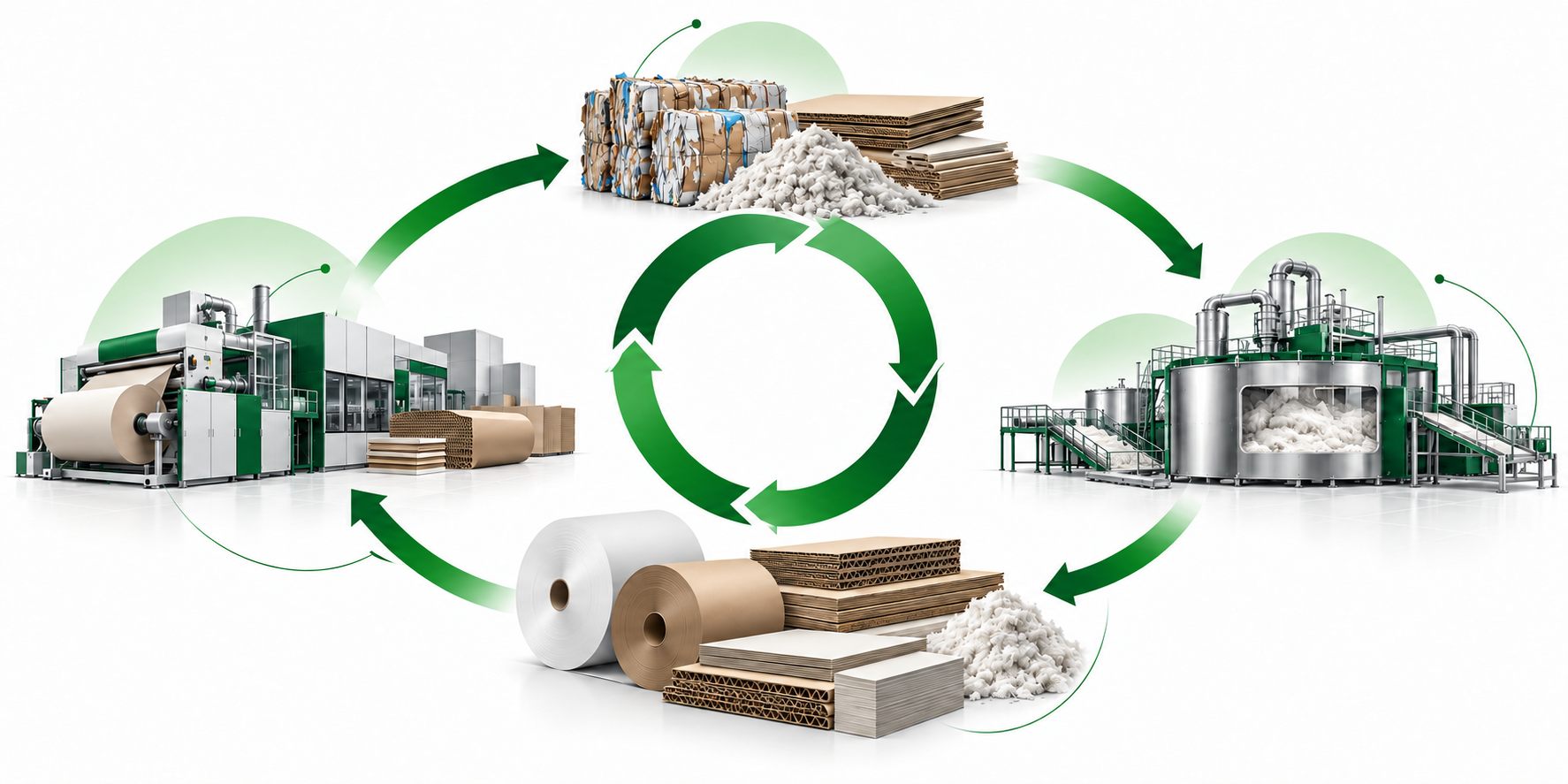 Illustration d’un cycle de production circulaire du papier, du carton et de la cellulose
